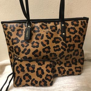 Coach leopard tote and wristlet